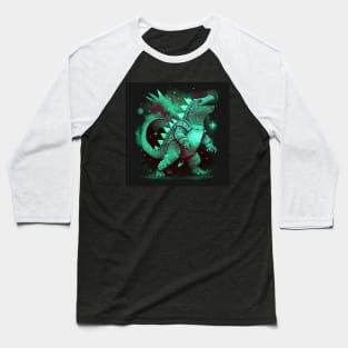 emerald armor dinosaur dragon kaiju ecopop art in starry galaxy wallpaper Baseball T-Shirt